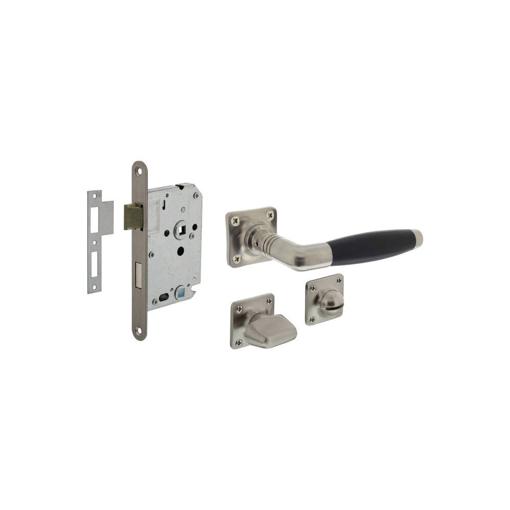 Intersteel set toiletslot 63/8 rvs met deurkruk Ton basic op rozet 38x38mm en WC-sluiting - nikkel mat