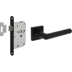 Intersteel set loopslot zwart met deurkruk Broome op rozet 50x50mm - zwart