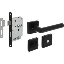 Intersteel set toiletslot 63/8mm zwart met deurkruk Broome op rozet 50x50mm en WC-sluiting - zwart