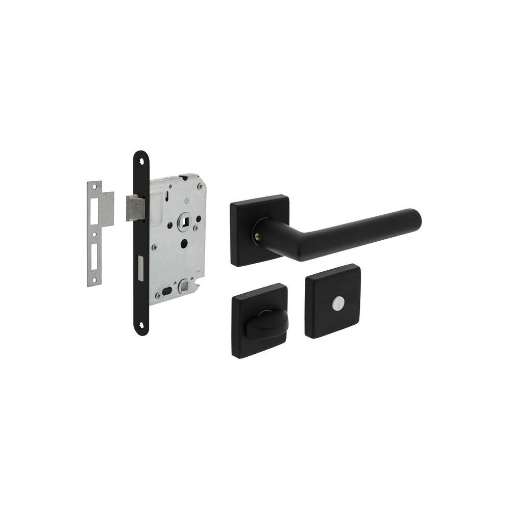 Intersteel set toiletslot 63/8mm zwart met deurkruk Broome op rozet 50x50mm en WC-sluiting - zwart