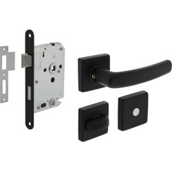 Intersteel set toiletslot 63/8mm zwart met deurkruk Denham op rozet 50x50mm en WC-sluiting - zwart