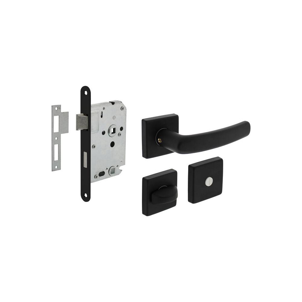 Intersteel set toiletslot 63/8mm zwart met deurkruk Denham op rozet 50x50mm en WC-sluiting - zwart