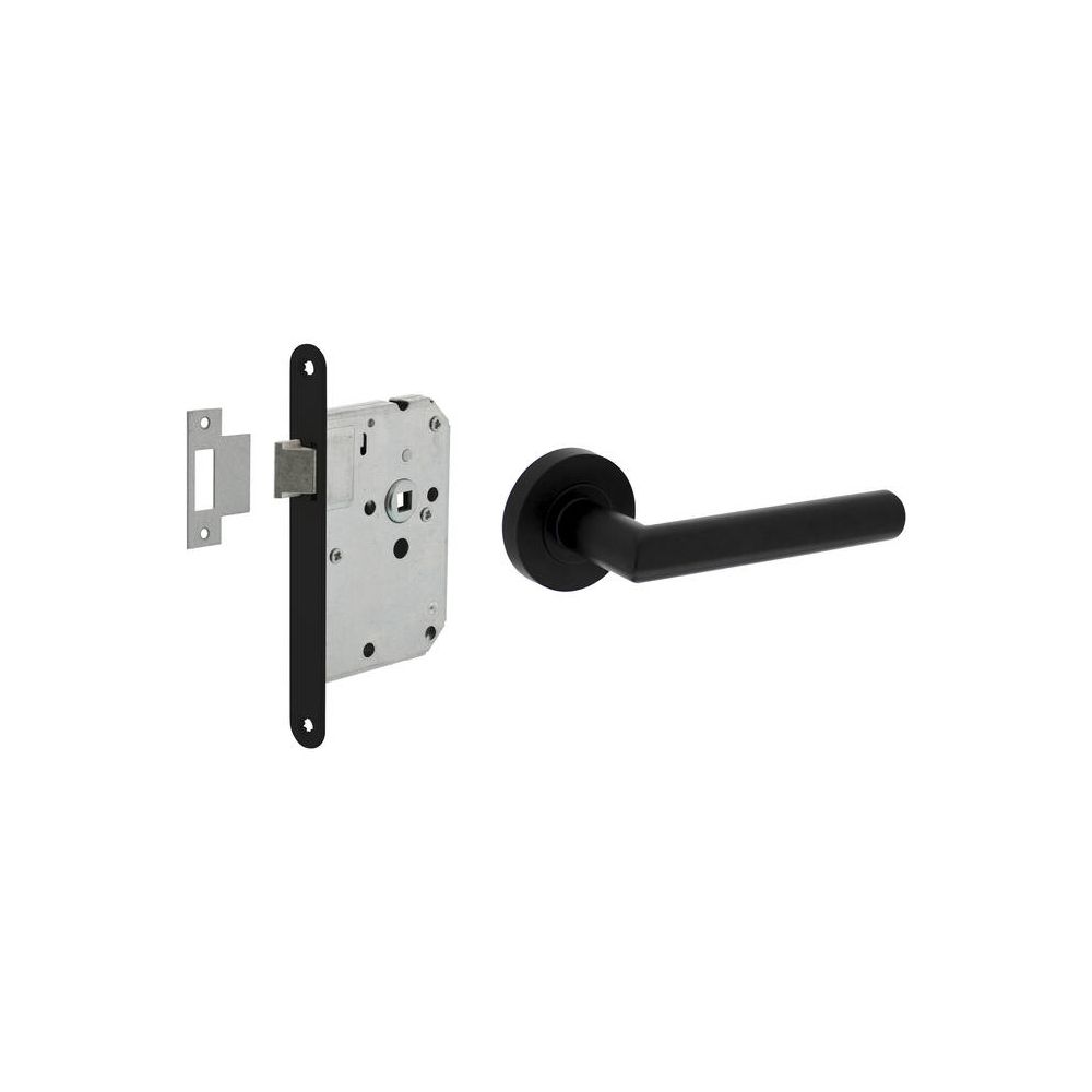Intersteel set loopslot zwart met deurkruk Bastian op rozet ø52x10mm - zwart