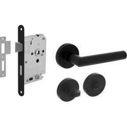 Intersteel set toiletslot 63/8mm zwart met deurkruk Bastian op rozet ø52x10mm en WC-sluiting - zwart