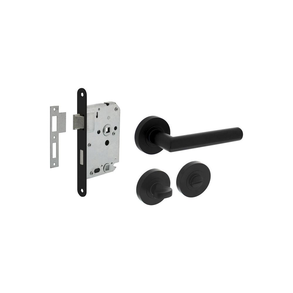 Intersteel set toiletslot 63/8mm zwart met deurkruk Bastian op rozet ø52x10mm en WC-sluiting - zwart