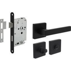 Intersteel set toiletslot 63/8 zwart met deurkruk Hera op rozet 55x55mm en WC-sluiting - zwart