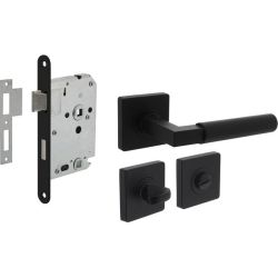 Intersteel set toiletslot 63/8 zwart met deurkruk Baustil op rozet 55x55mm en WC-sluiting - zwart