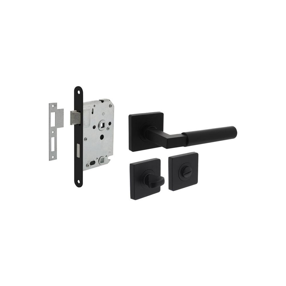 Intersteel set toiletslot 63/8 zwart met deurkruk Baustil op rozet 55x55mm en WC-sluiting - zwart