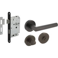Intersteel set toiletslot 63/8 zwart met deurkruk Bastian op rozet ø52x10mm en WC-sluiting - antraciet grijs