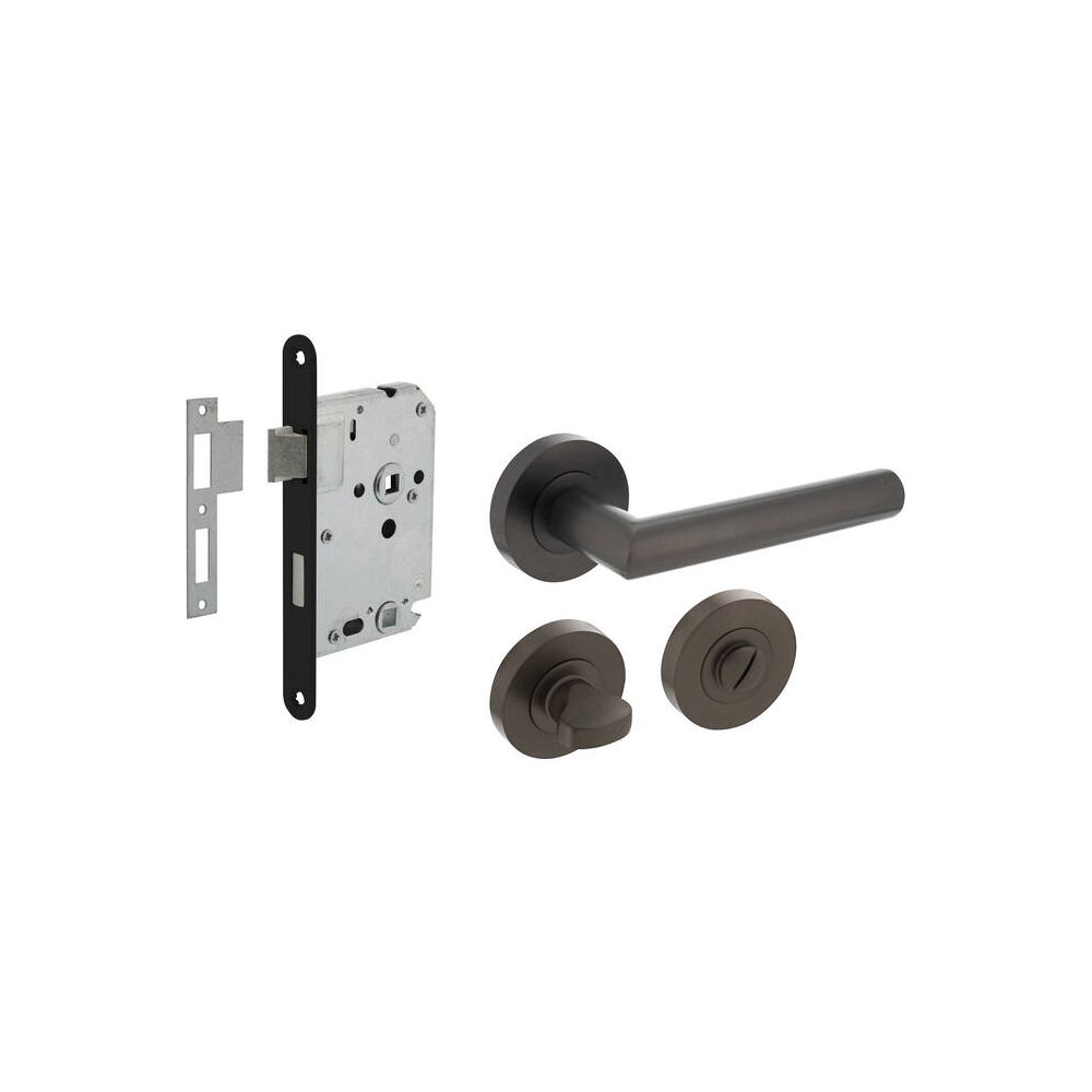 Intersteel set toiletslot 63/8 zwart met deurkruk Bastian op rozet ø52x10mm en WC-sluiting - antraciet grijs