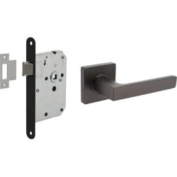 Intersteel set loopslot zwart met deurkruk Hera op rozet 55x55mm - antraciet grijs