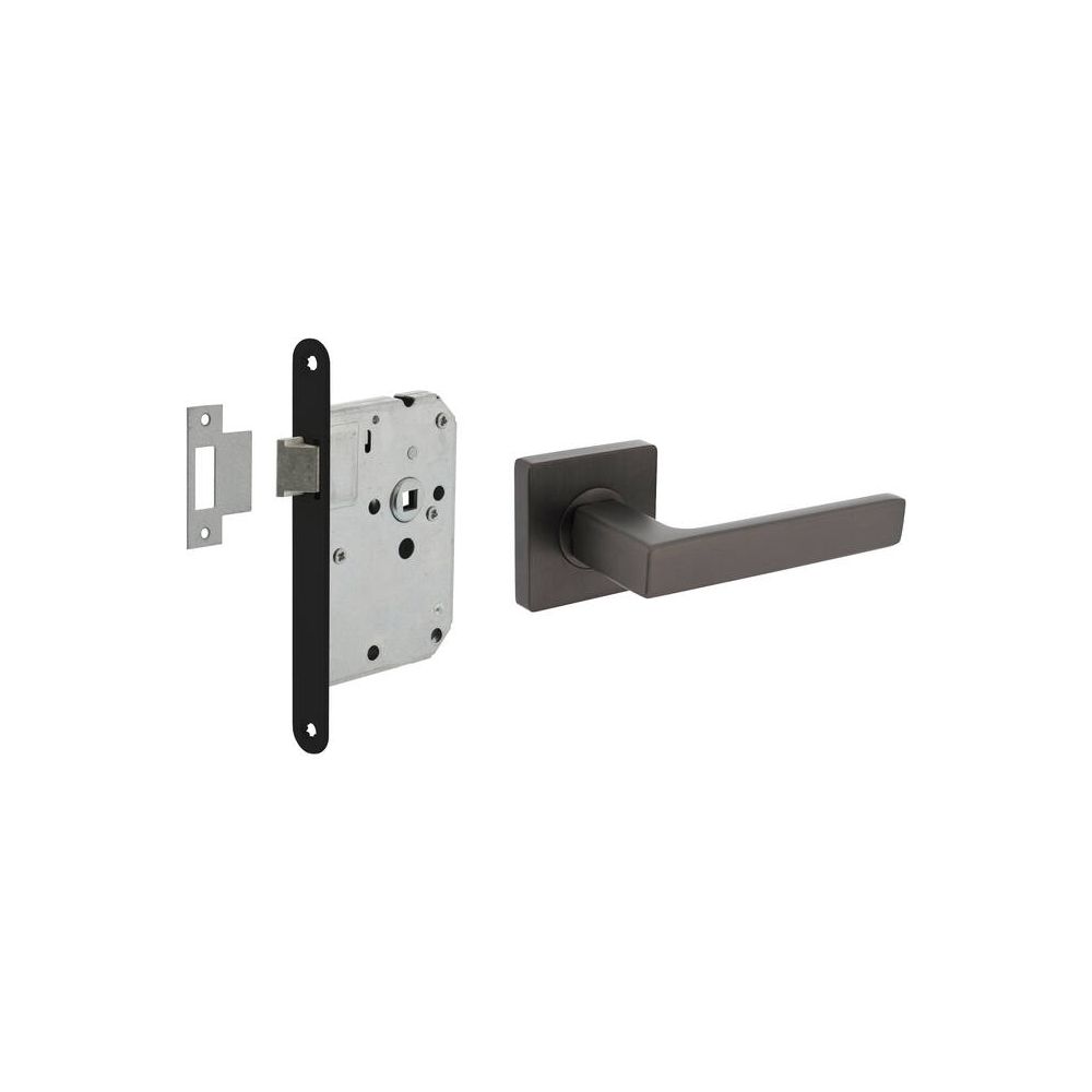 Intersteel set loopslot zwart met deurkruk Hera op rozet 55x55mm - antraciet grijs