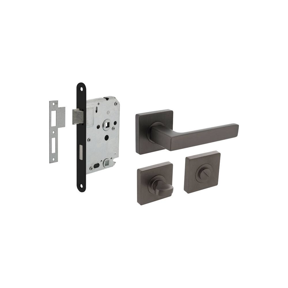 Intersteel set toiletslot 63/8mm zwart met deurkruk Hera op rozet 55x55mm en WC-sluiting - antraciet grijs