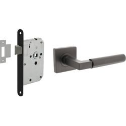 Intersteel set loopslot zwart met deurkruk Baustil op rozet 55x55mm - antraciet grijs