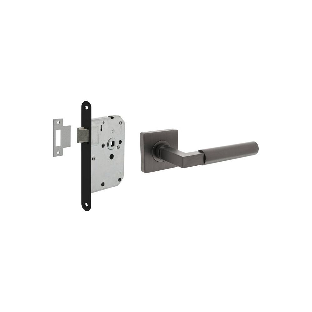 Intersteel set loopslot zwart met deurkruk Baustil op rozet 55x55mm - antraciet grijs