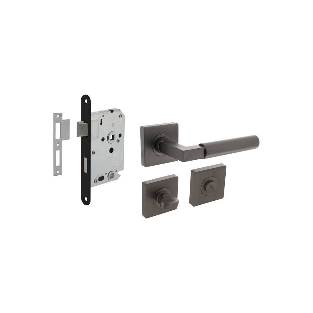 Intersteel set toiletslot 63/8mm zwart met deurkruk Baustil op rozet 55x55mm en WC-sluiting - antraciet grijs