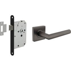 Intersteel set loopslot zwart met deurkruk Bastian op rozet 55x55mm - antraciet grijs