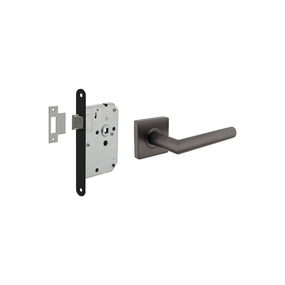 Intersteel set loopslot zwart met deurkruk Bastian op rozet 55x55mm - antraciet grijs