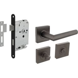 Intersteel set toiletslot 63/8mm zwart met deurkruk Bastian op rozet 55x55mm en WC-sluiting - antraciet grijs
