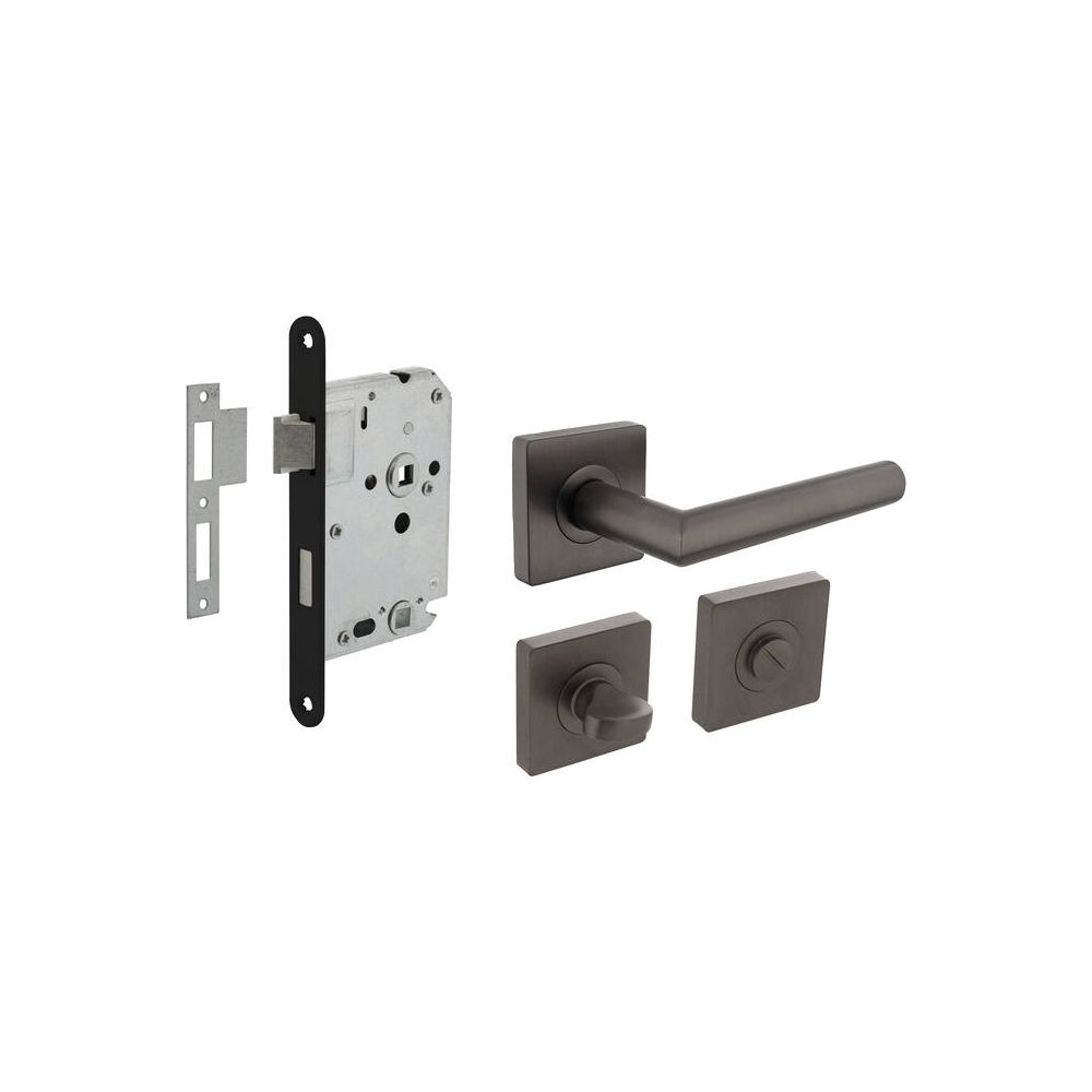 Intersteel set toiletslot 63/8mm zwart met deurkruk Bastian op rozet 55x55mm en WC-sluiting - antraciet grijs