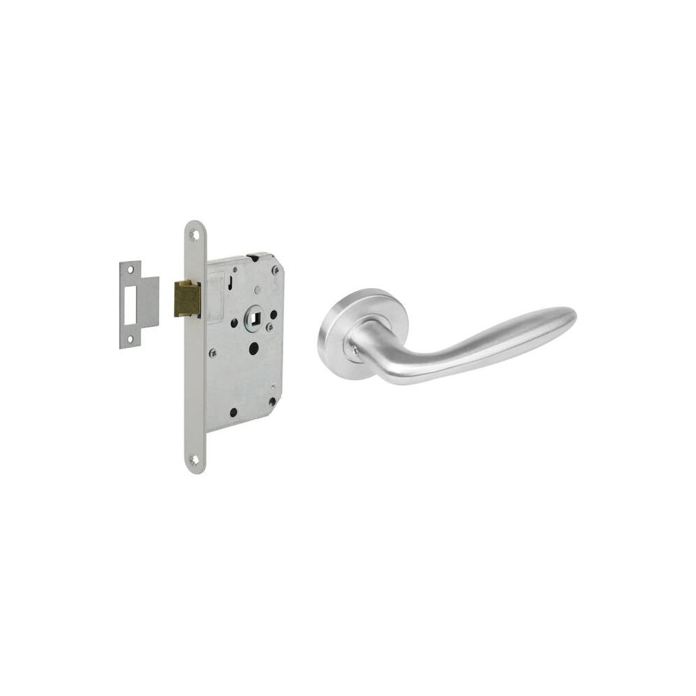 Intersteel set  loopslot wit met deurkruk Jupiter op rozet ø53x8mm - rvs