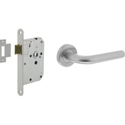 Intersteel set loopslot wit met deurkruk Recht op rozet ø53x9mm - rvs