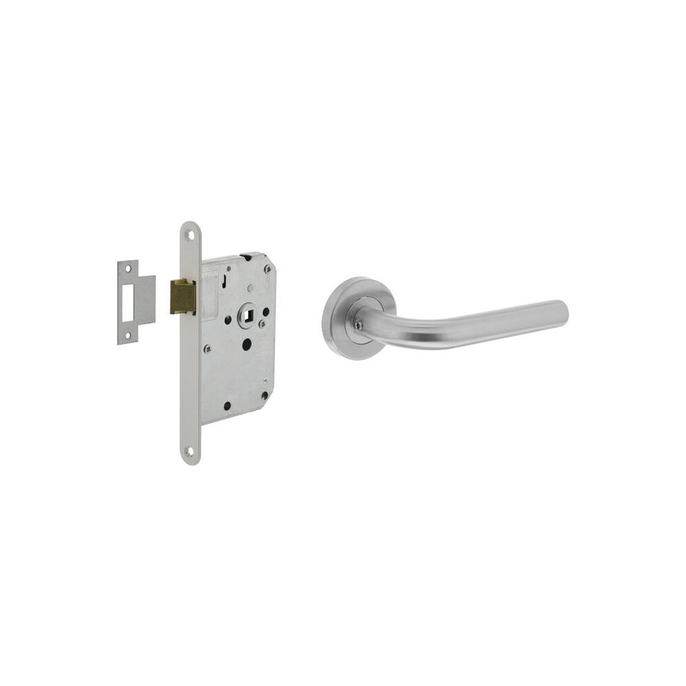 Intersteel set loopslot wit met deurkruk Recht op rozet ø53x9mm - rvs
