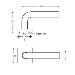 Deurkruk No.1 met rozet vierkant plat verdekt RVS -mat zwart