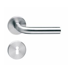 Deurkruk recht op rozet met sleutelgat plaatjes neutraal RVS 