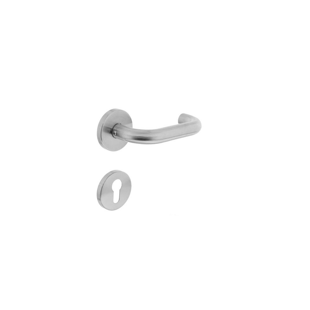 Deurkruk Rond op rozet met profielcilindergat plaatjes neutraal RVS  
