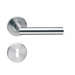 Deurkruk Hoek 90°op rozet met sleutelgat plaatjes neutraal RVS 