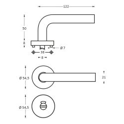 Deurkruk Jupiter op rozet met WC8mm neutraal RVS 