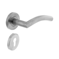 Deurkruk Lisa/hoek 90°op rozet met profielcilindergat plaatjes neutraal RVS 