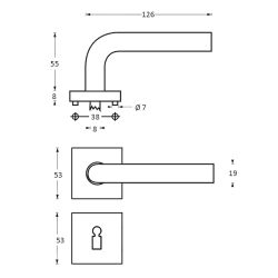 Deurkruk 1249 Vierkant op rozet vierkant met sleutelgat plaatjes RVS  

