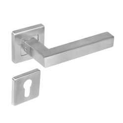 Deurkruk 1249 Vierkant op rozet vierkant met profielcilindergat plaatjes RVS  
