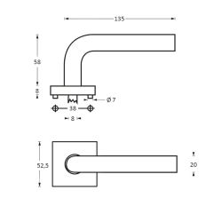 Deurkruk 1252 Hoek 90°plat op rozet vierkant dubbel geveerd RVS 
