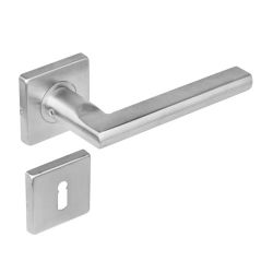 Deurkruk 1252 Hoek 90°plat op rozet vierkant met sleutelplaatjes RVS 
