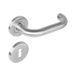 Deurkruk 1271 Rond op rond rozet staal met 7mm nok met sleutelgat plaatjes RVS 
