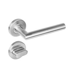 Deurkruk 1272 rechte Hoek 90°op rond rozet staal met 7mm nok met WC 7mm RVS 
