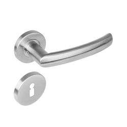 Deurkruk 1278 Blok op rond rozet staal met 7mm nok met sleutelgat plaatjes RVS 
