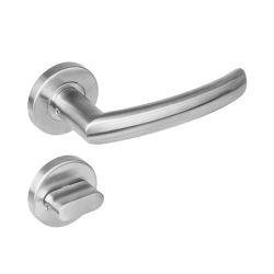 Deurkruk 1278 Blok op rond rozet staal met 7mm nok met WC 8mm RVS 
