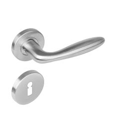 Deurkruk 1281 Jupiter op rond rozet staal met 7mm nok met sleutelgat plaatjes RVS 