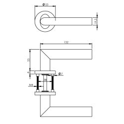 Deurkruk 1283 Girona op rond rozet staal met 7mm nok RVS 