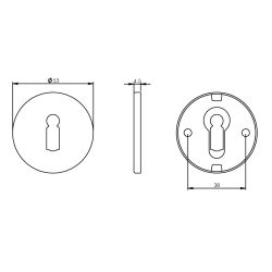 Sleutelgat plaatje rond plat verdekt RVS -mat zwart