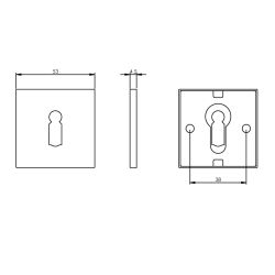 Sleutelgat plaatje vierkant plat verdekt RVS -mat zwart