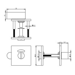 WC-sluiting 8mm vierkant plat verdekt met design olive RVS -mat zwart