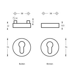 SKG3 veiligheid-rozet rond massief met zichtbare bouten RVS 