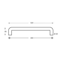 Deurgreep per stuk U-vorm 320x65x20 hart op hart 300mm RVS 