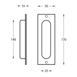 Schuifdeurkom rechthoek 170x50mm blind RVS 