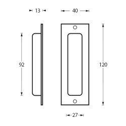 Schuifdeurkom rechthoek 120x40mm met schroefgaten RVS 